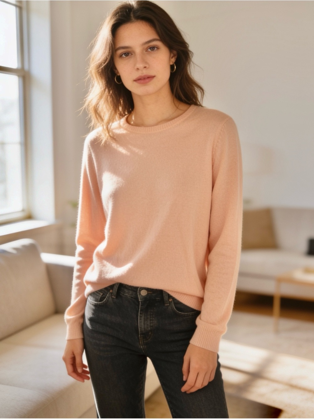 Chico’s Pink Crewneck Ling Sleeve Lightweight Sweater -size 1 (8-10)
